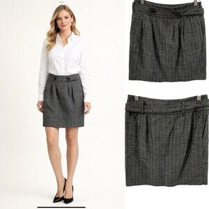 Ann Taylor Black And White Textured Belted Pencil Skirt Front Pleats size 4P